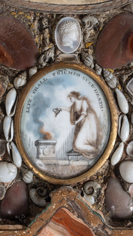 Detail of the memorial plaque on the Vesuvius Table at A la Ronde, Devon.